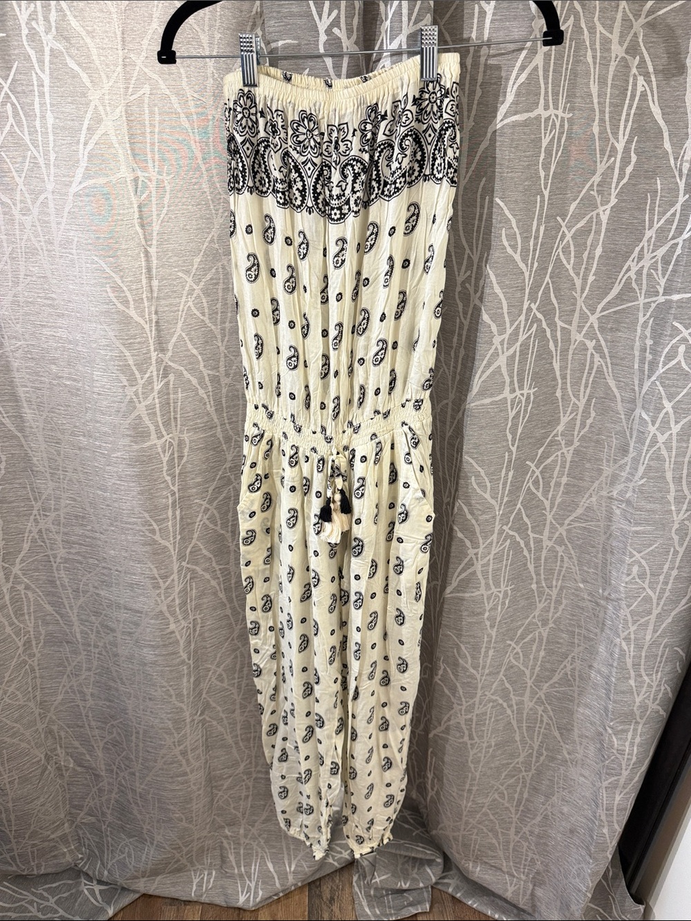 Cool Changer Cream Strapless Paisley Jumpsuit